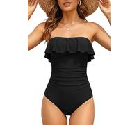 Holipick Costumi da Bagno Interi Senza Spalline per Le Donne Controllo della Pancia Costumi da Bagno a Fascia Costumi da Bagno Dimagranti Volant, Nero, L