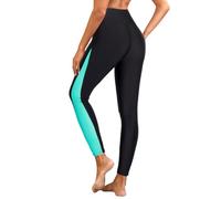 Holipick Pantaloni da nuoto per donna Leggings da nuoto a vita alta Pantaloni da bagno UPF 50+ Rash Guard Pantaloni, Nero & azzurro, M