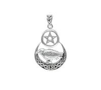 Holistic Trader Peter Stone Jewellery - Ciondolo a forma di corvo su luna crescente e pentacolo, in argento Sterling 925