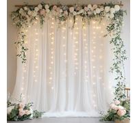 HOLITS Sfondo in tulle con luci fatate per pariti senza pieghe, tenda trasparente per foto, per matrimoni, baby shower, addio al nubilato, compleanno, danza, decorazione per la casa, 3 m x 2,4 m
