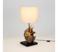 Holländer Lampada da tavolo Filicudi, beige/legno, altezza 60 cm, lino Holländer