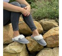 Hollert Donna Merino Pantofole IN Pelle Di Agnello Malibu Grigio/Bianco Vera