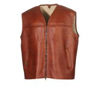 Hollert Uomo Gilet Pelliccia Agnello Firminius Senza Colletto Cognac Vera Pelle