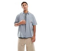 Hollister - Camicia a maniche corte blu a quadretti con ricamo-Bianco L