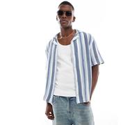 Hollister - Camicia a maniche corte blu con righe a contrasto all'uncinetto-Neutro XL