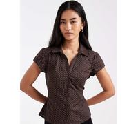 Hollister - Camicia a maniche corte marrone a pois con fiocco e cintura M