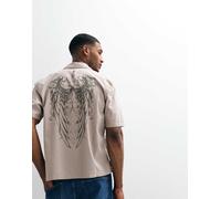 Hollister - Camicia a maniche corte marrone a quadri micro con grafica 2XL