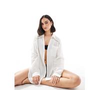 Hollister - Camicia copricostume da spiaggia a maniche lunghe con inserti all'uncinetto bianca-Bianco S-M