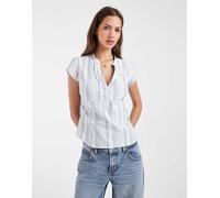 Hollister - Camicia serafino a maniche corte stretta in vita bianca a righe-Bianco XS
