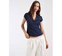 Hollister - Camicia serafino a maniche corte stretta in vita blu navy M