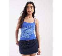 Hollister - Canottiera double-face blu con stampa di fiori di ibisco XL