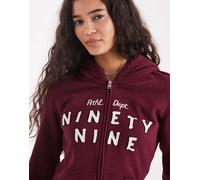 Hollister - Maglione bordeaux con cappuccio, grafica e doppia zip-Rosso XXL