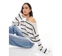 Hollister - Maglione corto all'uncinetto a righe blu navy con spalle scoperte S