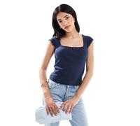 Hollister - T-shirt blu navy traforata con scollo squadrato XXL