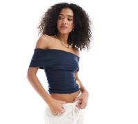 Hollister - Top a maniche corte con spalle scoperte blu cielo XXL
