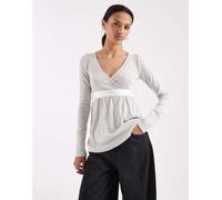 Hollister - Top a maniche lunghe stile babydoll grigio con scollo a V XXL