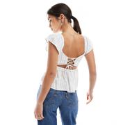 Hollister - Top babydoll verde a righe con volant sulle maniche-Giallo XS