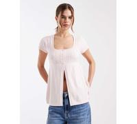 Hollister - Top stile babydoll a corsetto a maniche corte rosa-Viola L
