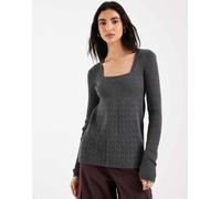 Hollister - Top stile babydoll a maniche lunghe in maglia a trecce grigio XXS