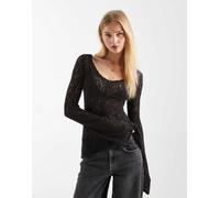 Hollister - Top stile babydoll bohémien a maniche lunghe grigio scuro S