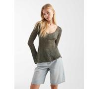 Hollister - Top stile babydoll bohémien a maniche lunghe verde M