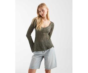 Hollister - Top stile babydoll bohémien a maniche lunghe verde S