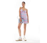 Hollister - Vestito babydoll con spalline sottili a quadri allacciato sul davanti-Multicolore XXS