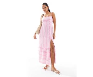 Hollister - Vestito lungo stile babydoll rosa a righe-Multicolore XXS