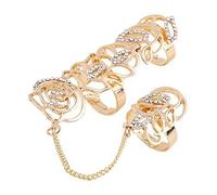 Hollow Flower Leaves Rhinestone Full Finger Armor Chain Joint Knuckle Ring . Convenient design