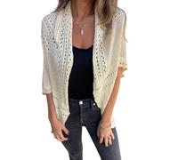 Hollow Half Sleeve Cardigans for Women,Hollow Half Sleeve Cardigan Loose Fit, Elegant Solid Shrugs (Apricot,XXL)