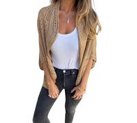 Hollow Half Sleeve Cardigans for Women,Hollow Half Sleeve Cardigan Loose Fit, Elegant Solid Shrugs (Khaki,3XL)