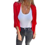 Hollow Half Sleeve Cardigans for Women,Hollow Half Sleeve Cardigan Loose Fit, Elegant Solid Shrugs (Red,3XL)