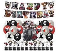 Hollow Knight - Decorazione per festa di compleanno per bambini, 32 pezzi, set con 18 palloncini, striscioni, 12 Cupcake Toppers per tema, festa, compleanno