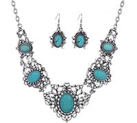 Hollow tibetano argento verde rimous ovale turchese bavaglino orecchini collana gioielli set donne design pratico