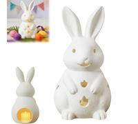 Hollowed Out Rabbit Candlestick Easter Decor, Vintage Rustic Resin Spring Bunny Candle Holders, Cute White Rabbit-Shaped Table Figurines with LED Electronic Lights Candle for Home Room Party Ornament