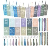 Hollowfly Set da 12 bicchieri/48 pezzi da regalo cristiano spagnolo per donne, tazze regalo religioso con versi biblici, bicchieri in plastica con penne, quaderni e portachiavi in silicone (morandi