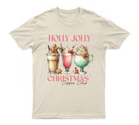 Holly Jolly Christmas Coffee T-Shirt Unisex Regalo Retrò Divertente Donna...