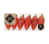 Holly & Jolly - Decorazioni per l’albero di Natale Festive Red, 6 pezzi | Decorazioni natalizie in plastica per l’albero di Natale, ca. 9 cm, pigne rosse, con glitter, decorazioni natalizie