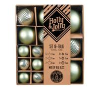Holly & Jolly - Palline di Natale con texture Mild Sage, 16 pezzi | Palline di Natale in vetro, ca. 4, 6 e 8 cm, decorazioni per l’albero di Natale nei toni del salvia, opache e testurizzate