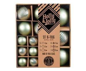 Holly & Jolly - Palline di Natale con texture Mild Sage, 16 pezzi | Palline di Natale in vetro, ca. 4, 6 e 8 cm, decorazioni per l’albero di Natale nei toni del salvia, opache e testurizzate