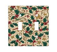 Holly Jolly Placche di copertura per interruttore della luce, design festivo verde e rosso per decorazione da parete, piastre da parete in materiale termoplastico, dimensioni standard, doppia levetta