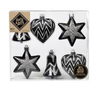 Holly & Jolly - Set di decorazioni per l'albero Shellac Black, 6 pezzi | Decorazioni per l’albero di Natale in plastica, 8 cm, ciondoli neri a forma di campana, cuore e stella, con glitter