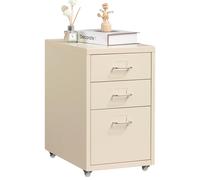 HollyHOME Armadietto portaoggetti mobile con 3 cassetti, in metallo, con ruote, per casa, ufficio, colore: crema