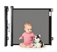 HollyHOME Cancelletto di Sicurezza Retrattile per Bambini 180 cm Extra Largo Operazione con Una Sola Mano, Cancello Bambini e Cani Adatto per Scale, Corridoi, Interni ed Esterni, Nero