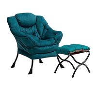 HollyHOME Poltrona Con Poggiapiedi Relax, da Lettura e Salotto - Sedia Relax in Acciaio per Camera da Letto, Leisure Sofa, Blu Verde