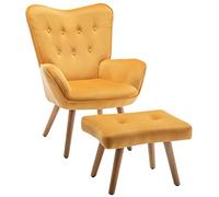 HollyHOME Poltrona con Poggiapiedi Salotto Velluto Poltrona da Lettura Relax Sedia Camera da Letto con Braccioli, Giallo
