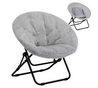 HollyHOME Poltrona Pieghevole Rotondo Poltrona da Lettura Portatile in Metallo Sedia per Salotto & Camera da Letto, Peluche Grigio Scuro