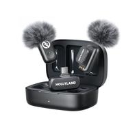 Hollyland Lark A1 Duo - Mini micrófono inalámbrico para iPhone 15/16 y Android (2 TX + USB-C RX + Estuche de Carga), micrófono magnético para Youtube, TikTok, podcasts y entrevistas (Negro)