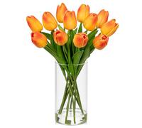 Hollyone 12 tulipani artificiali come veri, arancioni, piccoli tulipani nel vaso, arte tulipani estetici, fiori falsi per la casa, la stanza, il matrimonio