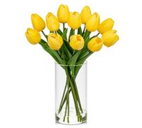 Hollyone 12 tulipani artificiali come veri gialli piccoli fiori tulipani nel vaso arte tulipani estetici falsi tulipani fiori per la casa, la camera di nozze, decorazione